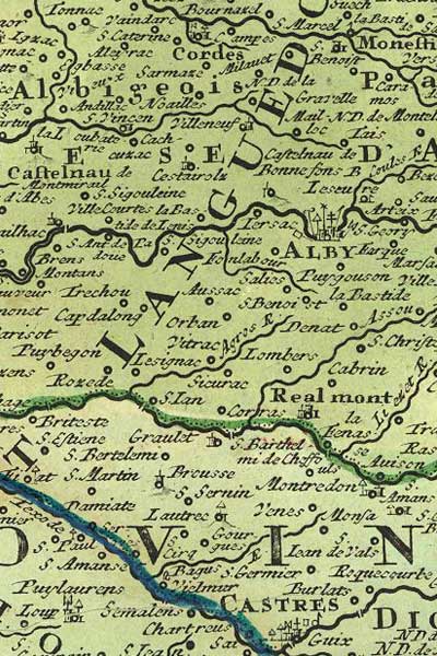 Carte ancienne : Lavaur, Puylaurens, Naurouze, Castelnaudary