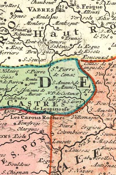 Carte ancienne : De Saint-Afrique à Murat-sur-Vèbre, et à Olagues (Espinouse et Caroux)