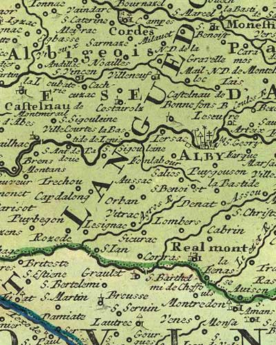Carte ancienne : Cordes, Castelnau de Montmirail, Albi, Réalmont