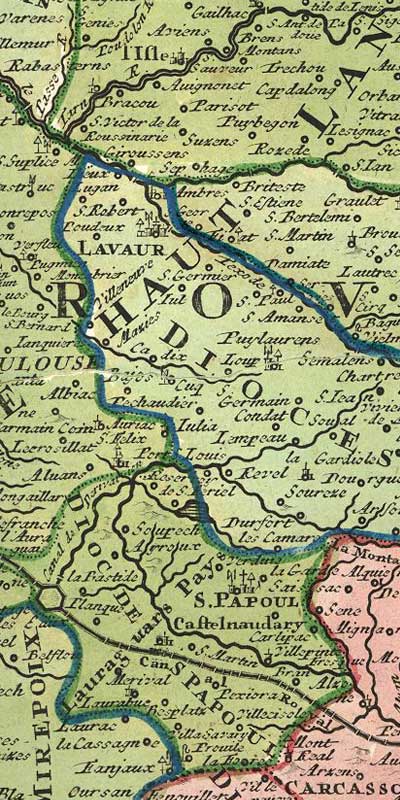 Carte ancienne : Ouest du Tarn, Lavaur, Puylaurens, Revel
