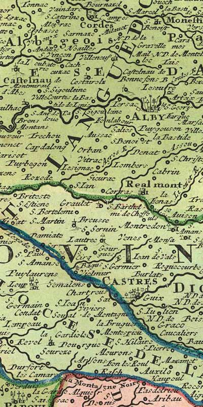 Carte ancienne : Cordes, Castelnau de Montmirail, Graulhet