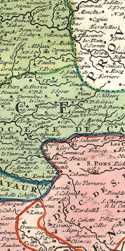 Carte ancienne : Pays d'Albi et partie du Diocèse de Castres