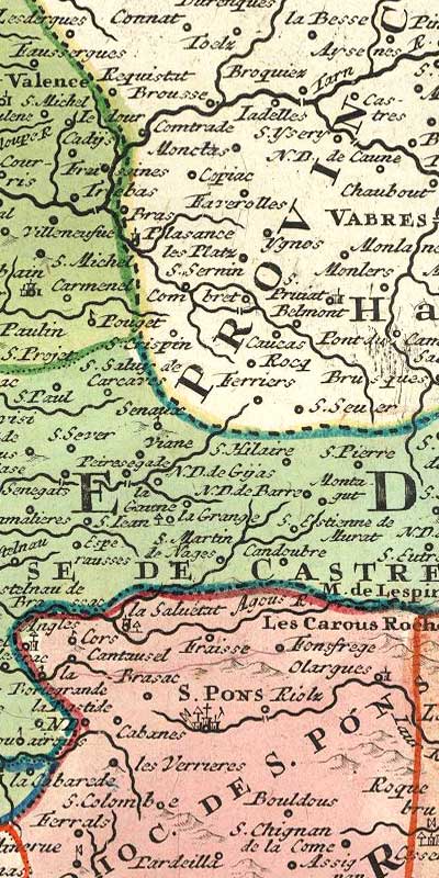 Carte ancienne : Valence d'Albigeois, Lacaune, Murat sur Vèbre et confins du Tarn
