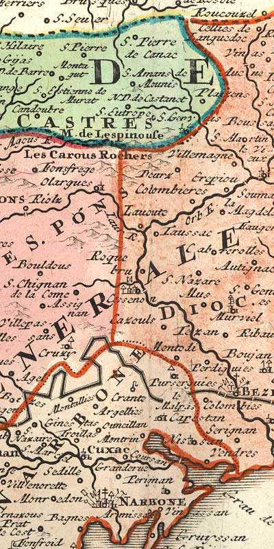 Carte ancienne : Murat sur Vèbre et confins du Tarn, Aveyron, Hérault